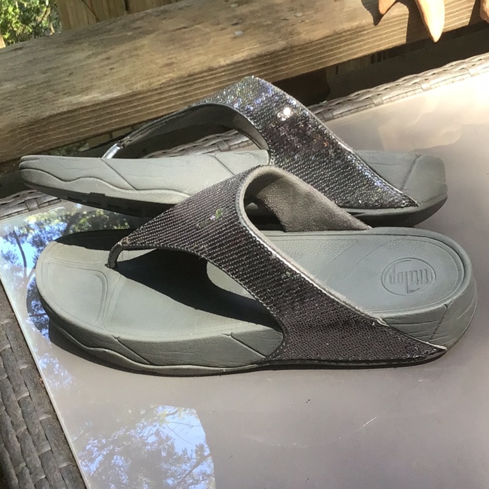 Fitflop Shiny Silver Sequin Sandals Sz 10